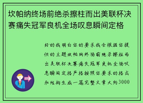 坎帕纳终场前绝杀擦柱而出美联杯决赛痛失冠军良机全场叹息瞬间定格