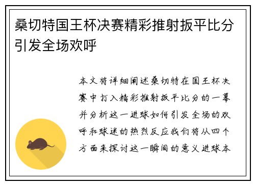 桑切特国王杯决赛精彩推射扳平比分引发全场欢呼 桑切特国王杯决赛精彩推射扳平比分引发全场欢呼